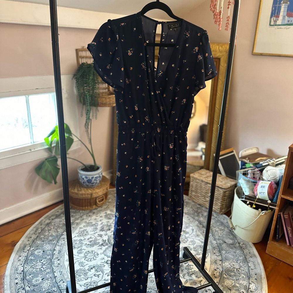 Navy floral print jumpsuit
